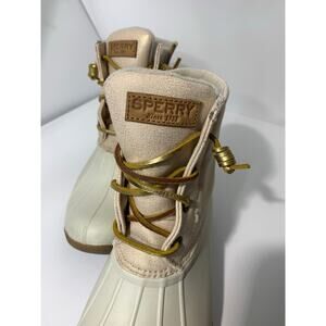 Sperry Boots Womens 8.5 Saltwater Lace Up Zip Duck Boot Metallic Pink